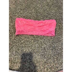 Vanity Essentials Neon Pink Sequin Lace Bandeau Top Womens Large Strapless Bra